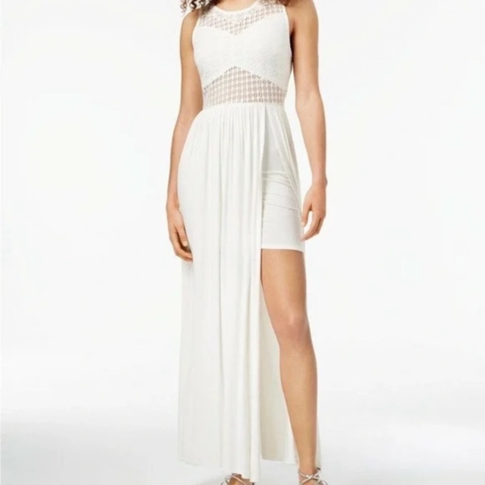 Material Girl Crochet-Bodice White Maxi Dress